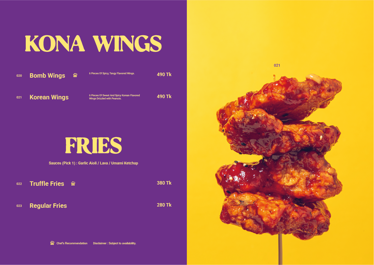 KONA Menu